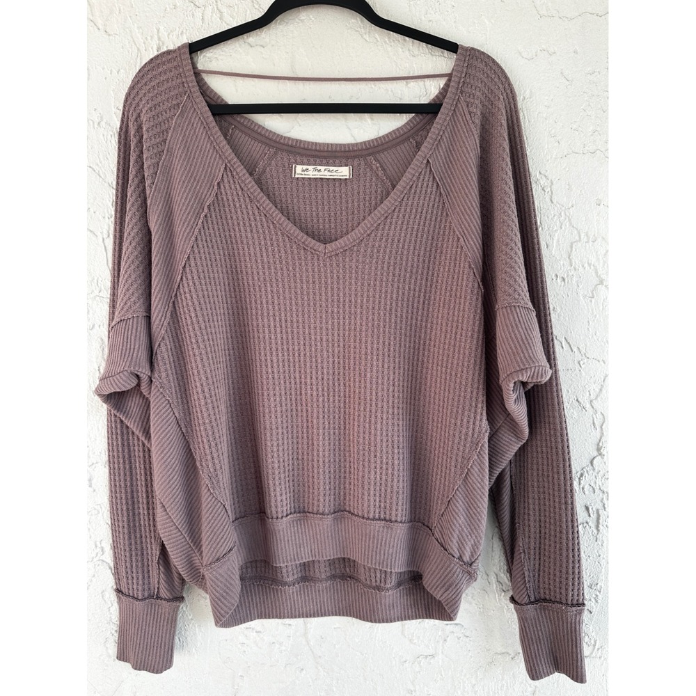 We‎ The Free People Santa Clara Waffle Knit Oversized Thermal V-Neck Top XS